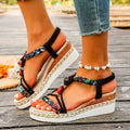 Women'S New Summer Sandals Classic Wedge Thick Sole Elevated Elastic Strap Open Toe Elegant Comfortable Sandals for Women Lady T Fashions