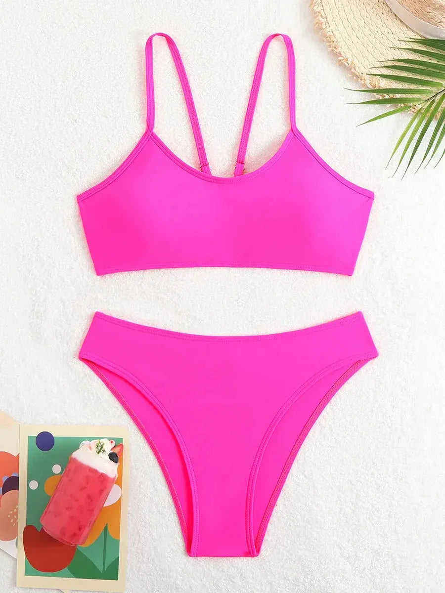 Sexy Woman Swimsuits 2025 Summer Swimwear Women's Bikinis for Female Two Pieces Beach Wear Solid Color Bikinis Set Bathing Suit - Lady T Fashions