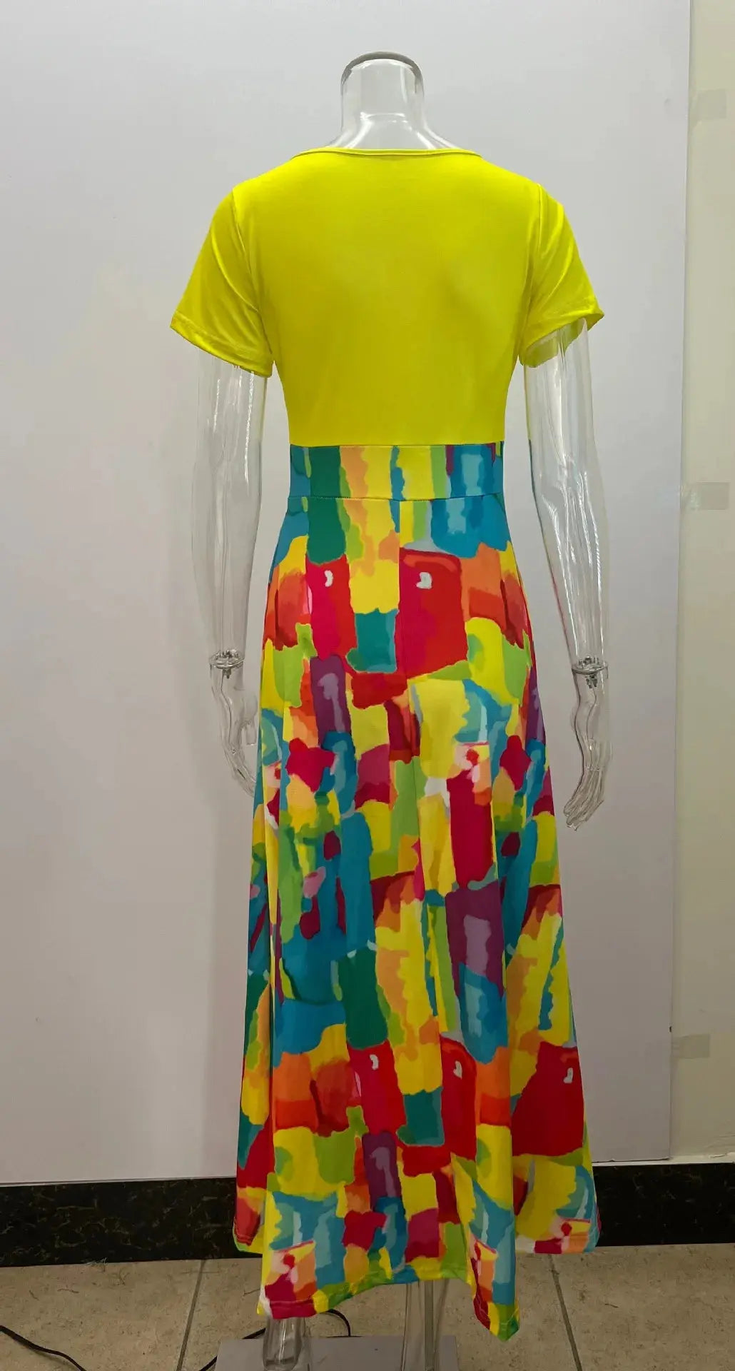 Plus Size European and American  women's cross-border summer new casual printed patchwork short sleeved dresses - Lady T Fashions