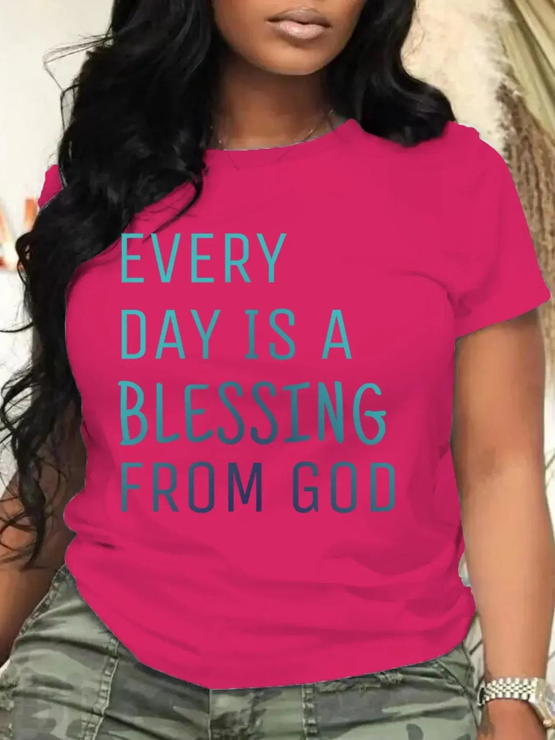 Women Plus Size Clothing Summer Round Neck Short Sleeve Printed Letter Casual BLESSING Plus Size T-Shirts Y2k Top - Lady T Fashions