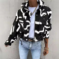 Jackets Women Coats Stand Collar Coat Zipper Print Y2k Tops Streetwear Casual Outerwear Single Breasted Spring Work Jacket - Lady T Fashions