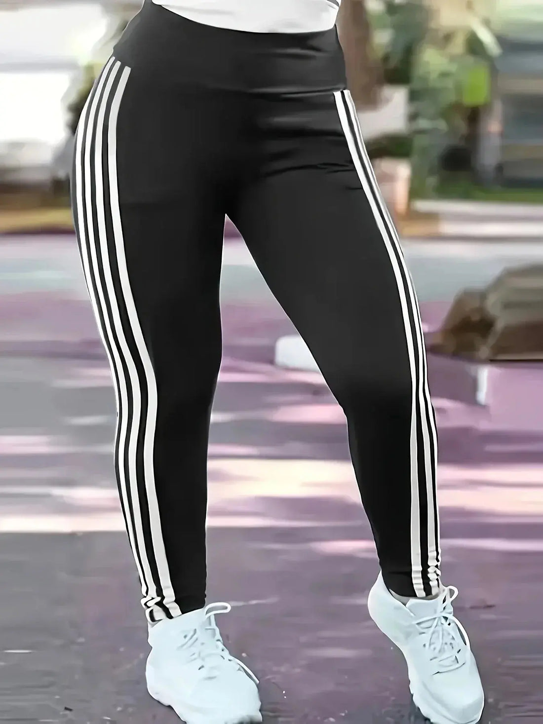 Plus Size  1XL-5XL Women Fashion Striped Leggings Pants Ladies Casual Slim Sports Pants Running Pants - Lady T Fashions