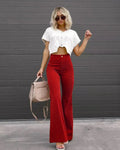 Women Pants Elegant Corduroy Autumn Winter Fashion Slim Casual Female New Solid Mid-waist Street Long Flare Clothing Lugentolo - Lady T Fashions