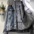 Winter Women Warm Basic Coat Big Fur Collar Denim Jacket Female Cold Motorcycle Jackets Outerwear Fleece Thick Casual Overcoat - Lady T Fashions