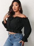 Plus Size Elegant Shoulderless Shirt for Women European and American Style Casual Curve Clothing Vacation Solid Long Sleeve Tops - Lady T Fashions