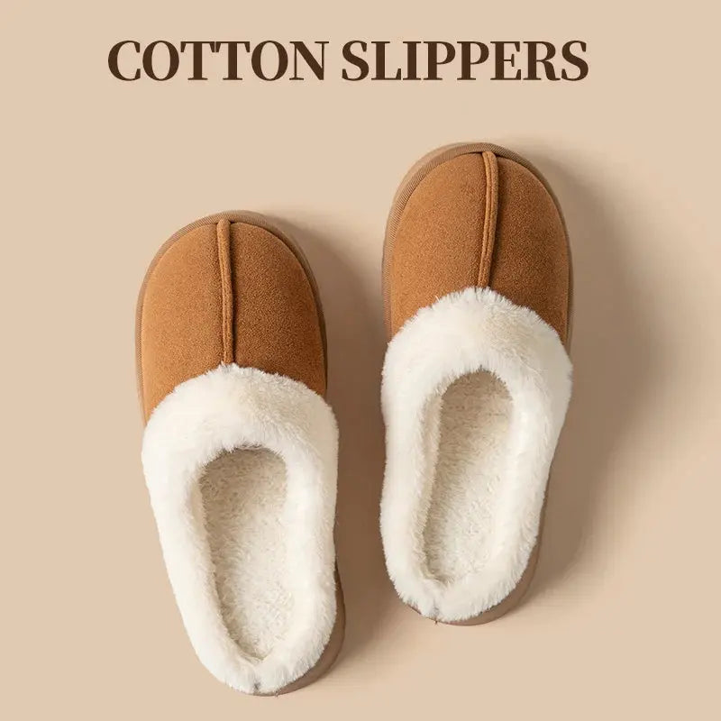Winter Warm Flat Fur Slippers Women Faux Suede Fluffy Furry Home Slides Couples Comfort Non Slip Indoor Floor Cotton Shoes - Lady T Fashions