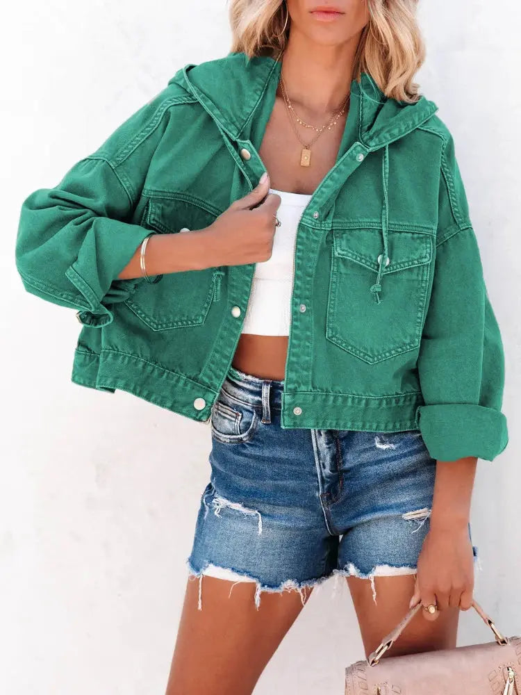Fashion New Jackets for Women 2022 Hooded Denim Jacket Women Vintage Jean Coats Casual Long Sleeve Top Clothes Women Streetwear - Lady T Fashions