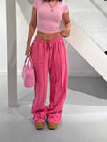 Women Pants Mid Waist Drawstring Trousers Wide Leg Pant Office Lady Elegant Loose Slight Strech Capris Summer Y2k Streetwear - Lady T Fashions