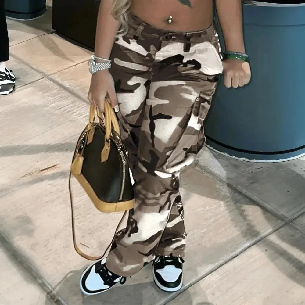 Women Vintage Pants High Waist Casual Y2K  Trousers Cargo Long Pant Female Camo Pants - Lady T Fashions