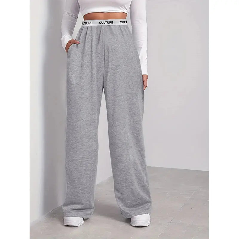 Women's Fashion Pants High Waist Webbing Loose Women's Wide Leg Pants Solid Colour Casual Female Pants Autumn Daily Wear - Lady T Fashions