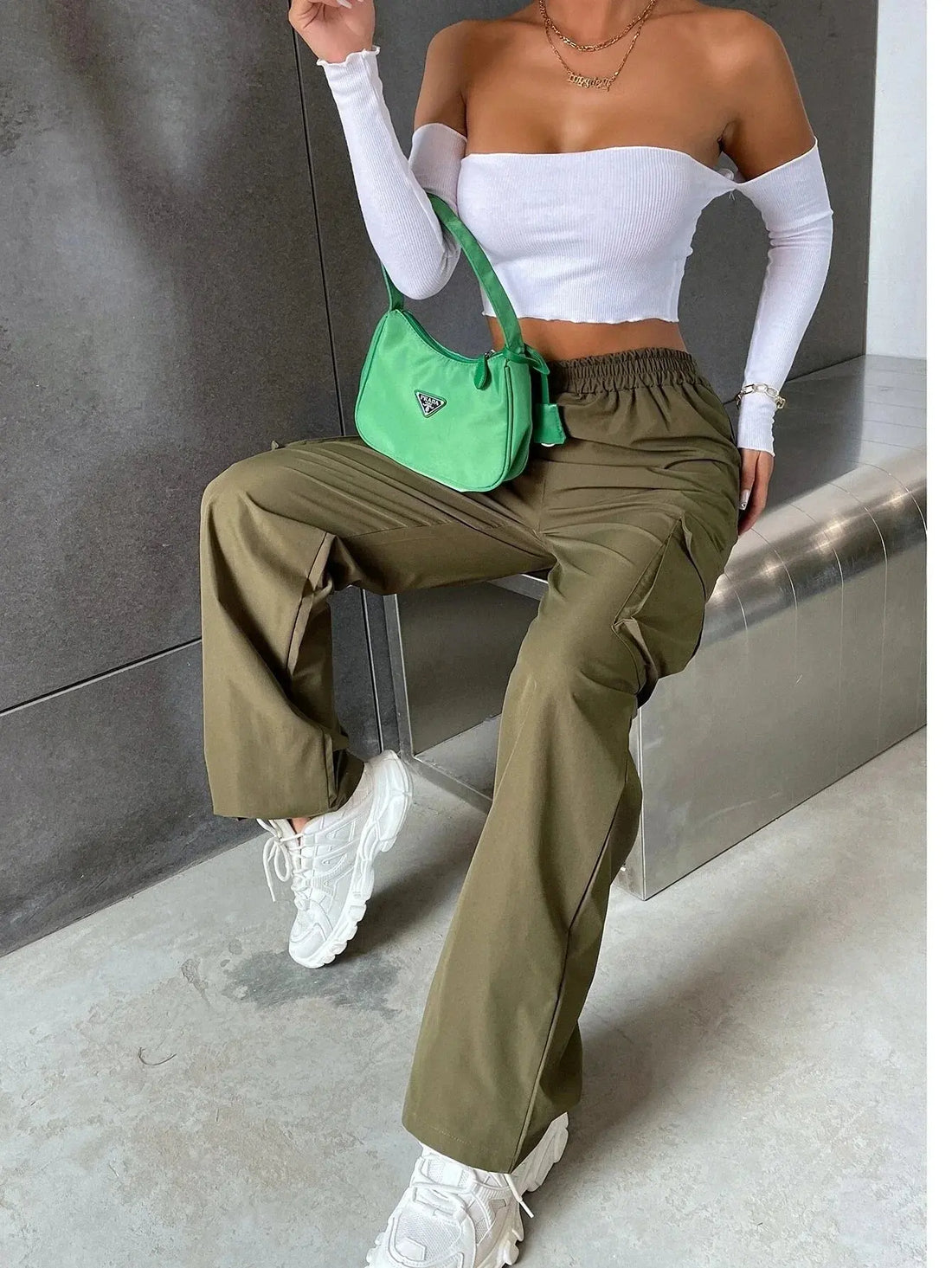 Fashion Women Baggy Joggers Pants Casual Communte Female Chic Straight Cargo Pant Elastic High Waist Elegant Oversized Trousers - Lady T Fashions