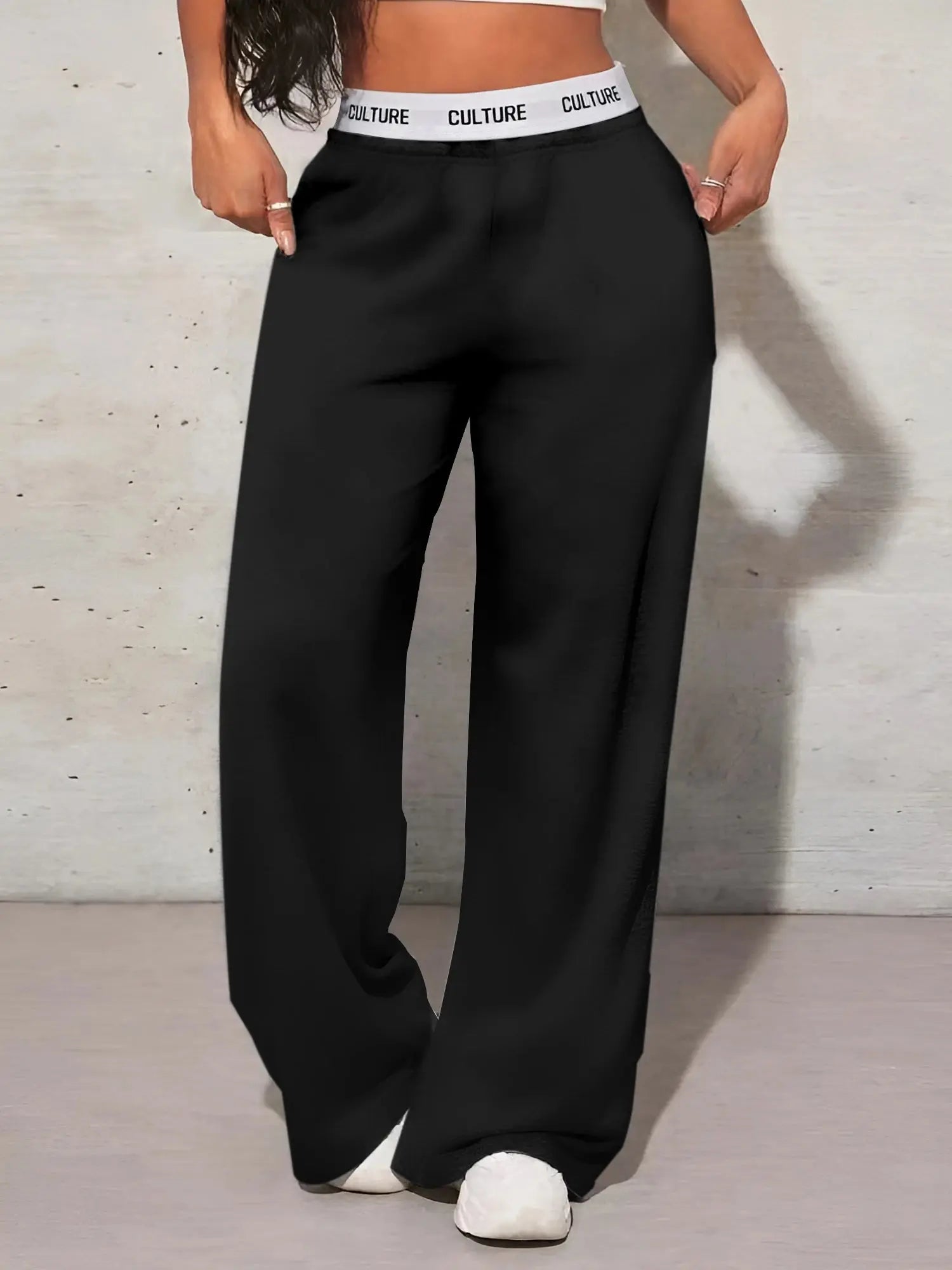 Women's Fashion Pants High Waist Webbing Loose Women's Wide Leg Pants Solid Colour Casual Female Pants Autumn Daily Wear - Lady T Fashions