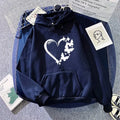 Heart Printed Hoodies for Woman Autumn Winter Daily Casual Sporty Hooded Sweatshirts Female Home Outdoor Comfort Loose Pullover - Lady T Fashions