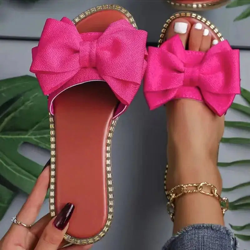 Women's Sandals Sweet Bow Summer Shoes Women Flat Sandals Inddor Outdoor Slippers Women 2025 New Sandals Summer Footwear Female Lady T Fashions