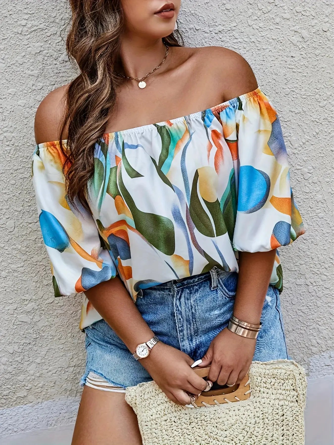 Plus Size Summer Women Elegant Shirt Casual Fashion Off the Shoulder Print Tops Vacation Loose Female Clothing - Lady T Fashions