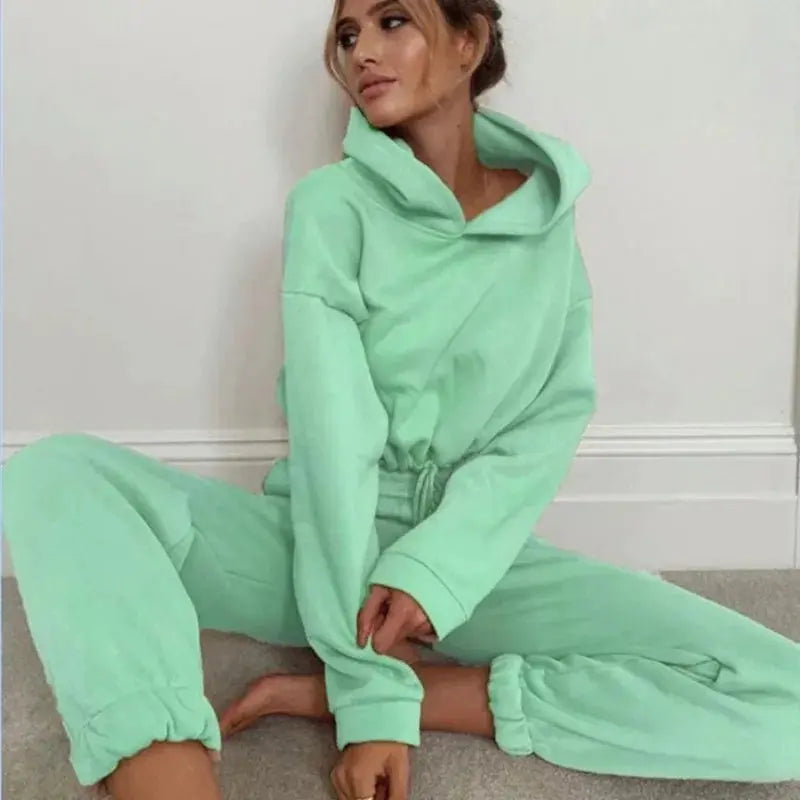 Fashion Trend Women's Wear, Long-sleeved Sports Casual Suit Waist Two-piece Set - Lady T Fashions