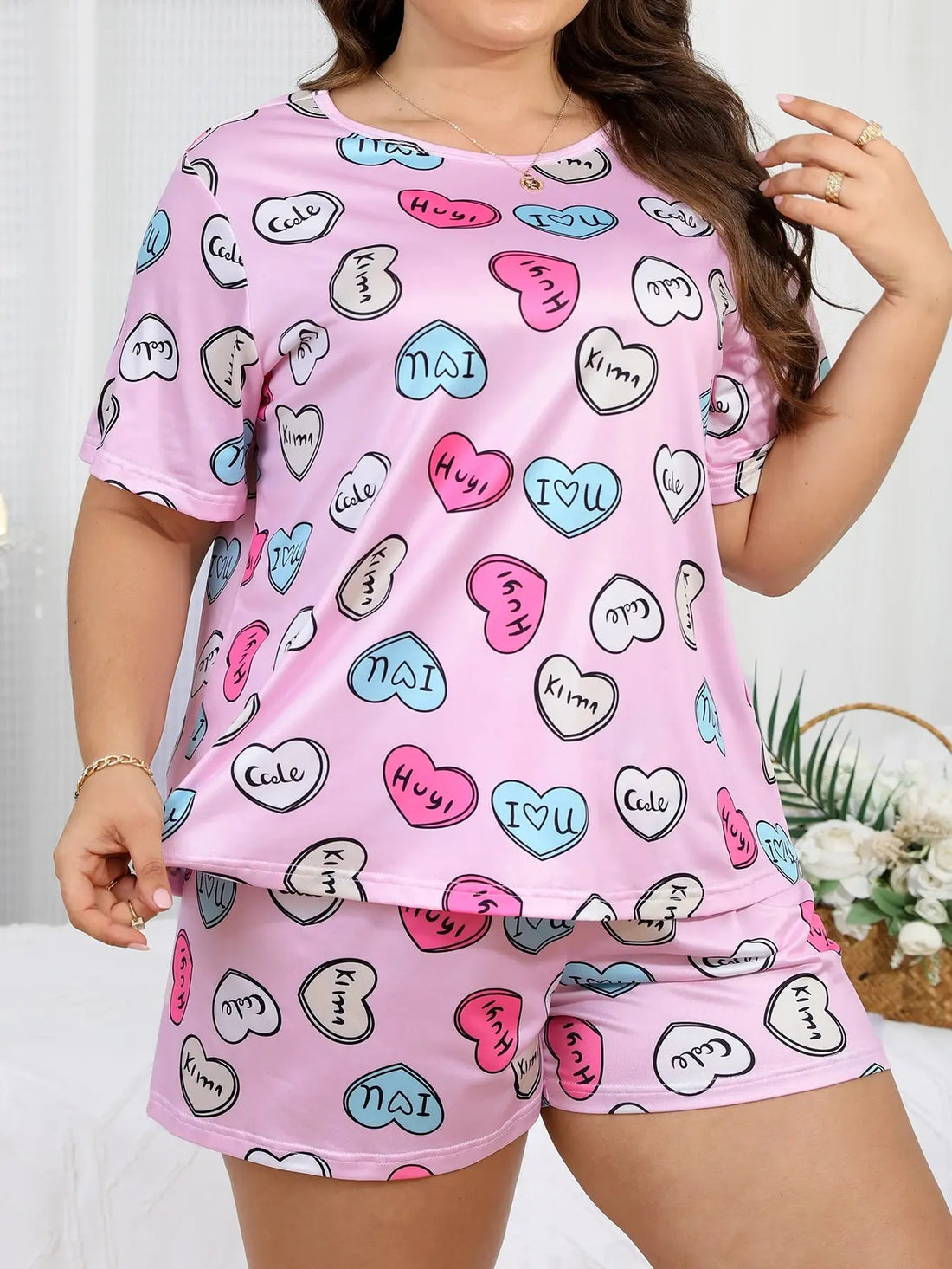 Plus size women's pajamas Plus size short sleeved shorts Loose fitting pajamas Short sleeved short skirt set Home clothing - Lady T Fashions