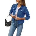 Women's Denim Jackets Fashion Female Casual Long Sleeve Lapel Solid Button Down Chest Pocket Slim Jean Jacket Fall Winter Coat - Lady T Fashions