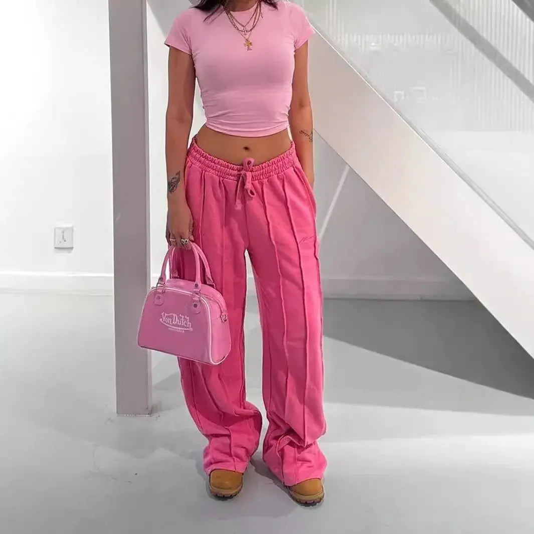 Women Pants Mid Waist Drawstring Trousers Wide Leg Pant Office Lady Elegant Loose Slight Strech Capris Summer Y2k Streetwear Lady T Fashions