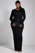Plus Size Casual Dress Black Round-Neck Long Sleeve Knitted Maxi Dress - Lady T Fashions
