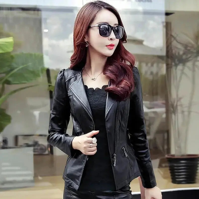 Women Jackets Spring Autumn New Faux Leather Jacket Womens Casual Slim Waterproof Windproof Basic Coats Short Female Jacket - Lady T Fashions