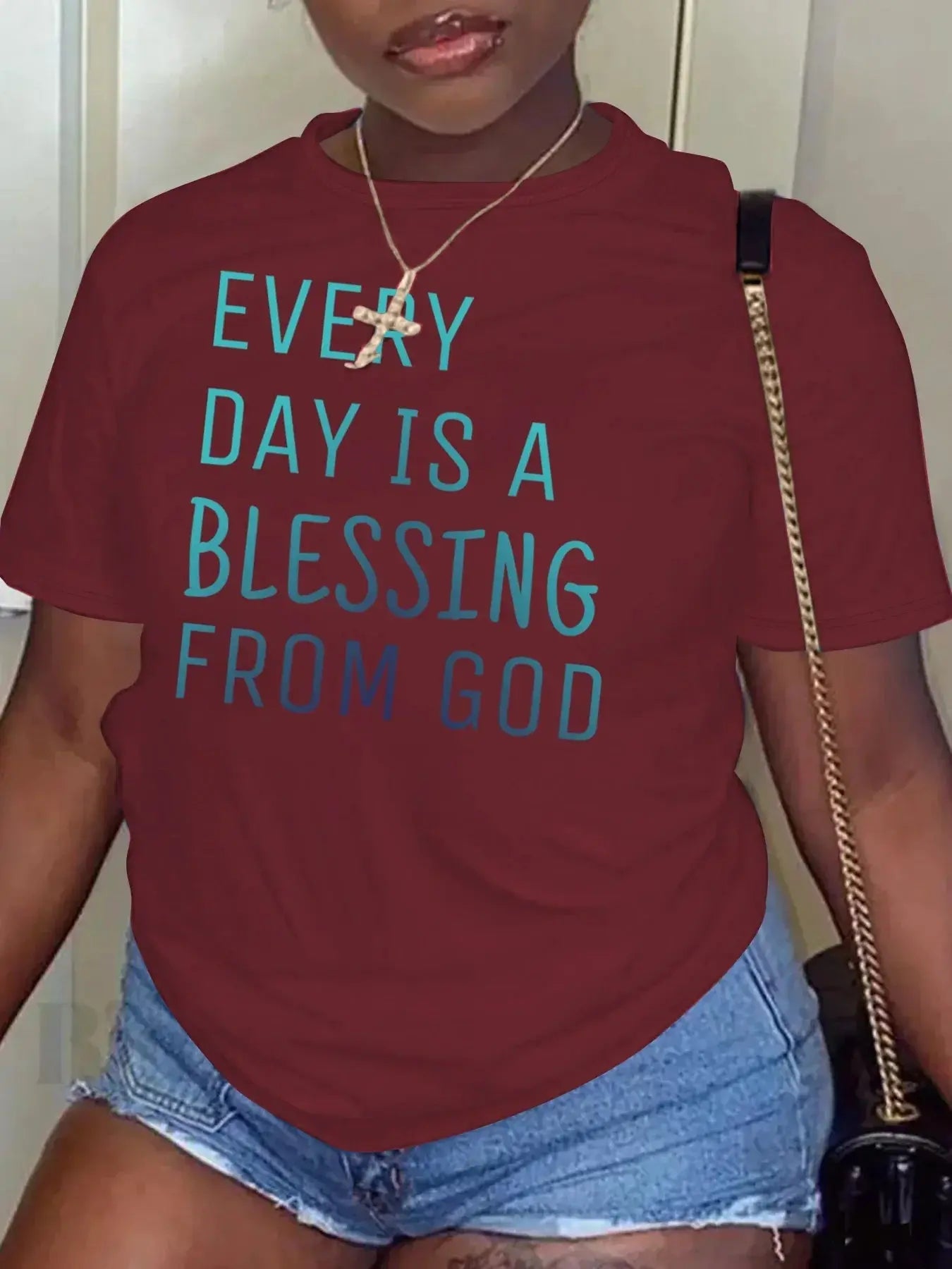 Women Plus Size Clothing Summer Round Neck Short Sleeve Printed Letter Casual BLESSING Plus Size T-Shirts Y2k Top - Lady T Fashions