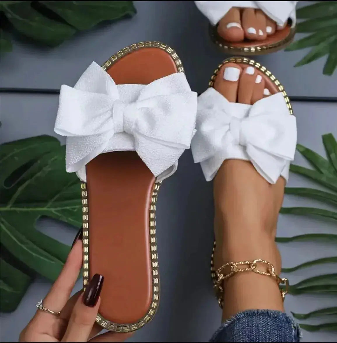 Women Flats Slippers Summer Fashion Bow Tie Sandals Shoes for Women Flat Casual Beach Slippers Slides Women Zapatos De Mujer Lady T Fashions