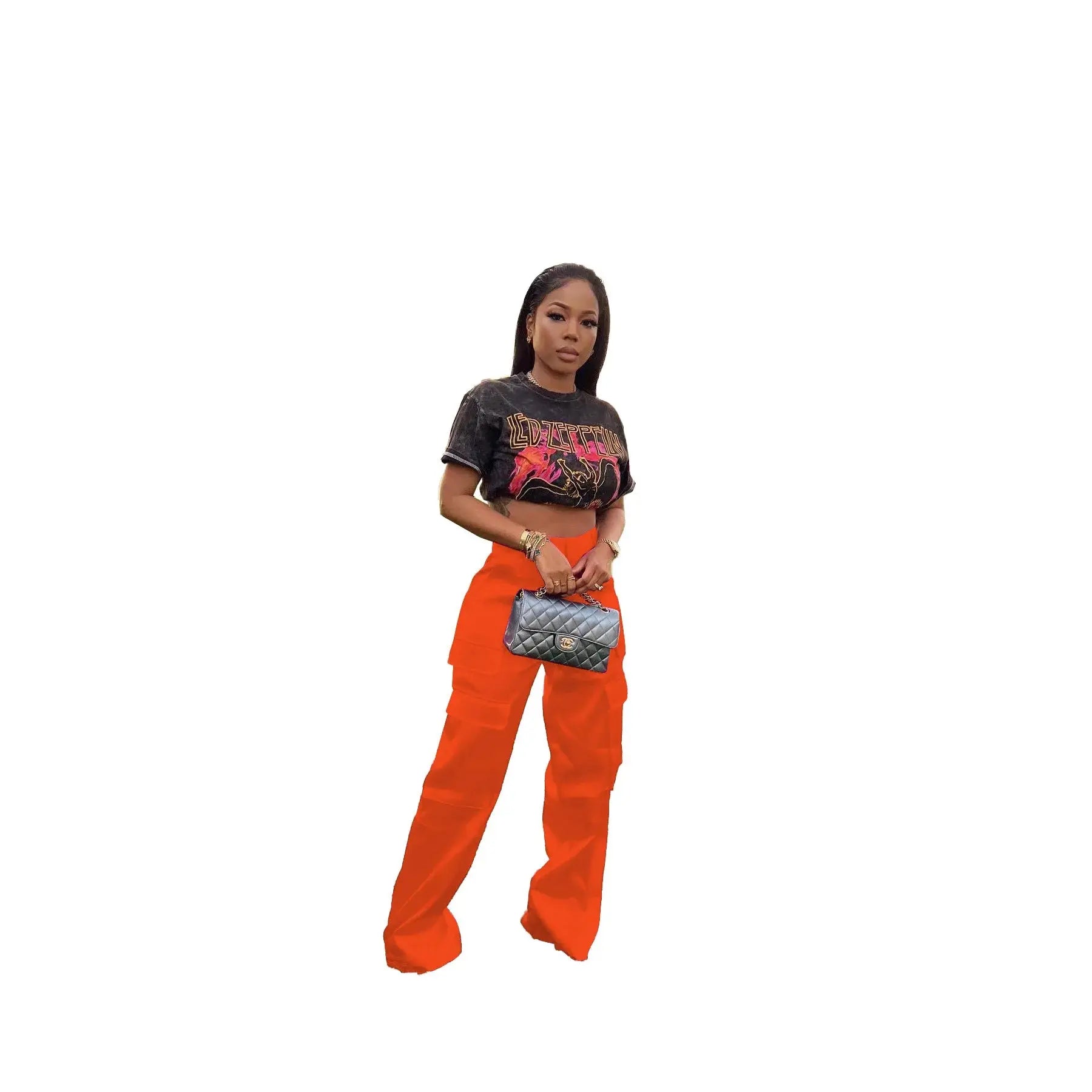 Women Pants  Spring Summer Casual Satin Stretch High Waist Cargo Pants With Pocket Streetwear Solid Wide Leg Pants Flare Trouser - Lady T Fashions