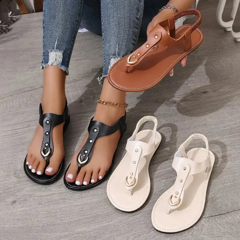 Thong Sandals for Women 2025 Summer Simple Fashionable Flats Elastic Band Outdoor Beach Shoes Casual Ladies Rome Sandals Lady T Fashions
