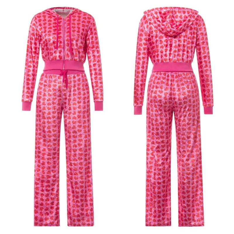 Women's Pants Suits Female Short Coat Heart Print Long Sleeve Tops with Zipper and Pockets Women's Clothes for Spring Fall 2024 - Lady T Fashions