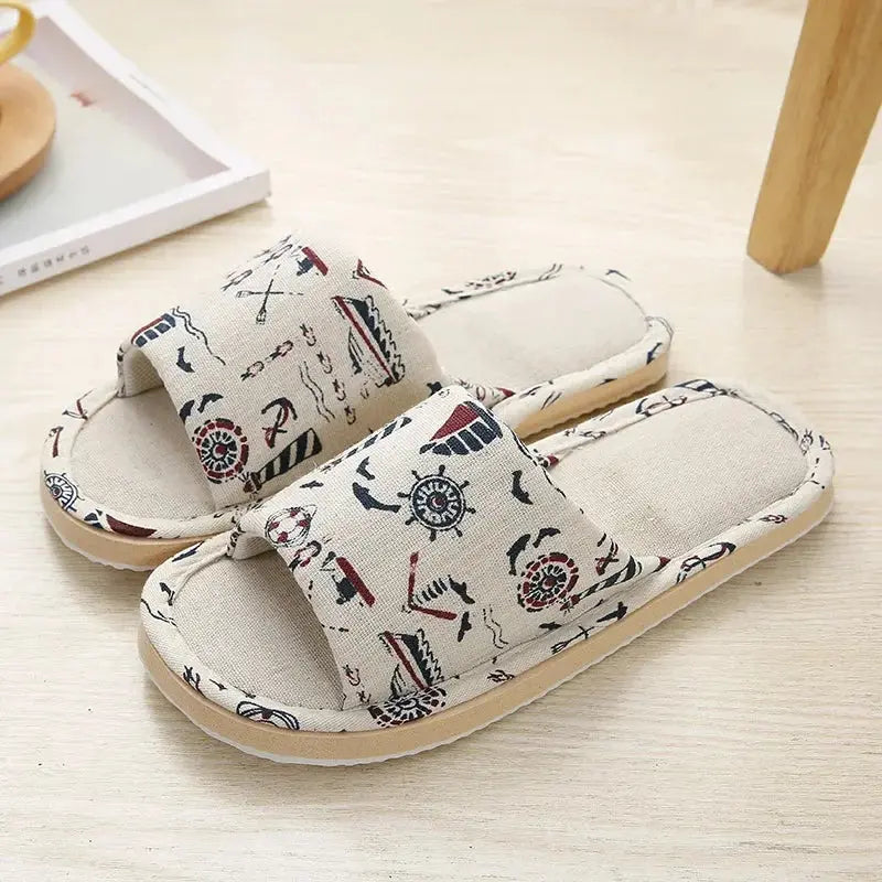 House Linen Slippers Women Floral Autumn Cute Home Indoor Non Slip Funny Sandals Cartoon Kawaii Cat Shoes Flat Flax Striped Lady T Fashions