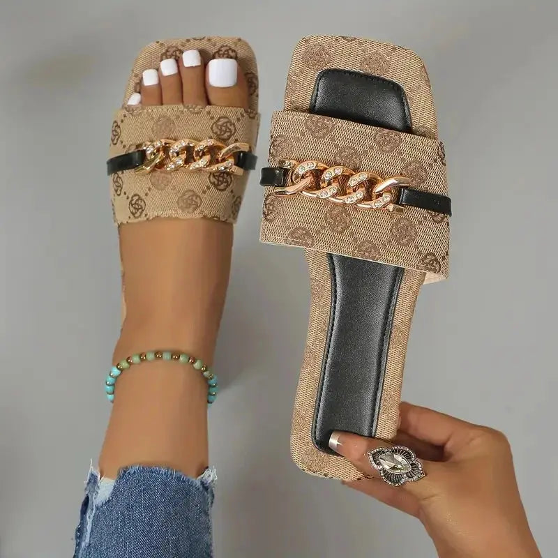 2024 New Summer Women Flat Slippers Luxury Outdoor Beach Flat Sandals Trend Brand Designer Slippers Women Big Size Slides Women - Lady T Fashions