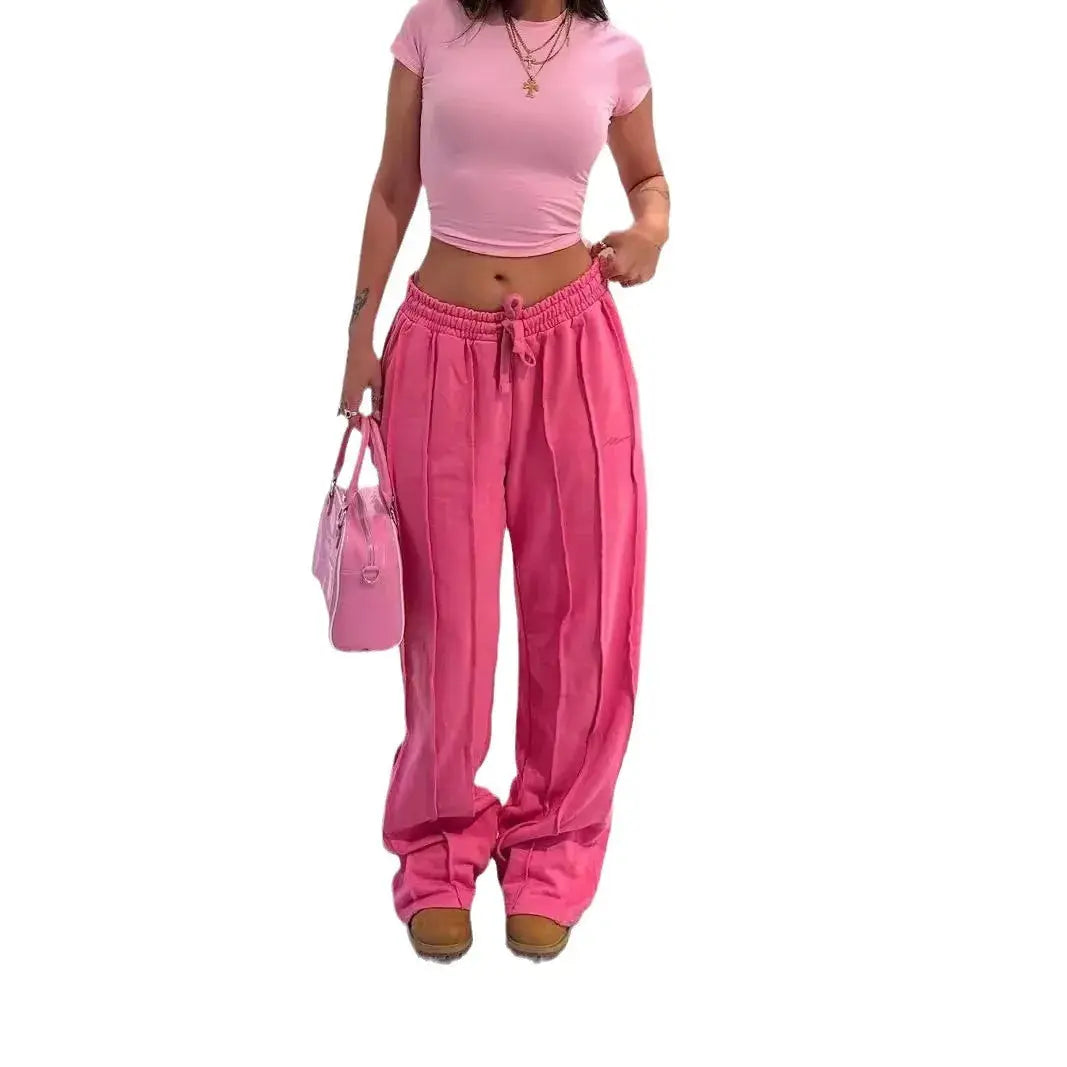 Women Pants Mid Waist Drawstring Trousers Wide Leg Pant Office Lady Elegant Loose Slight Strech Capris Summer Y2k Streetwear Lady T Fashions