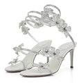 Eilyken Street Style CRYSTAL Flower Thin Heels Women Sandals Sexy Narrow Band Ankle Strap Ladies Shoes Zapatos De Mujer - Lady T Fashions