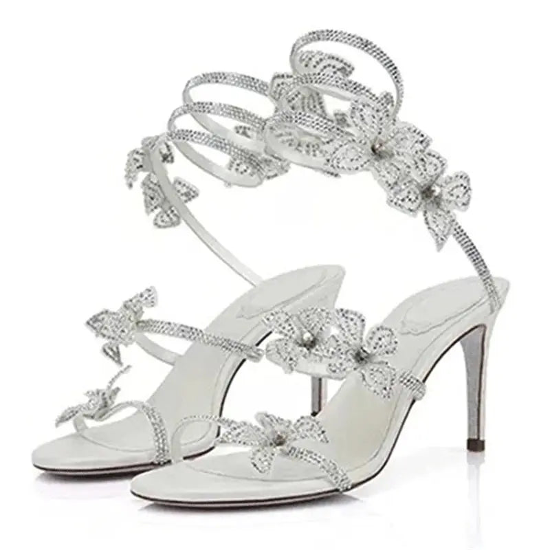 Eilyken Street Style CRYSTAL Flower Thin Heels Women Sandals Sexy Narrow Band Ankle Strap Ladies Shoes Zapatos De Mujer - Lady T Fashions