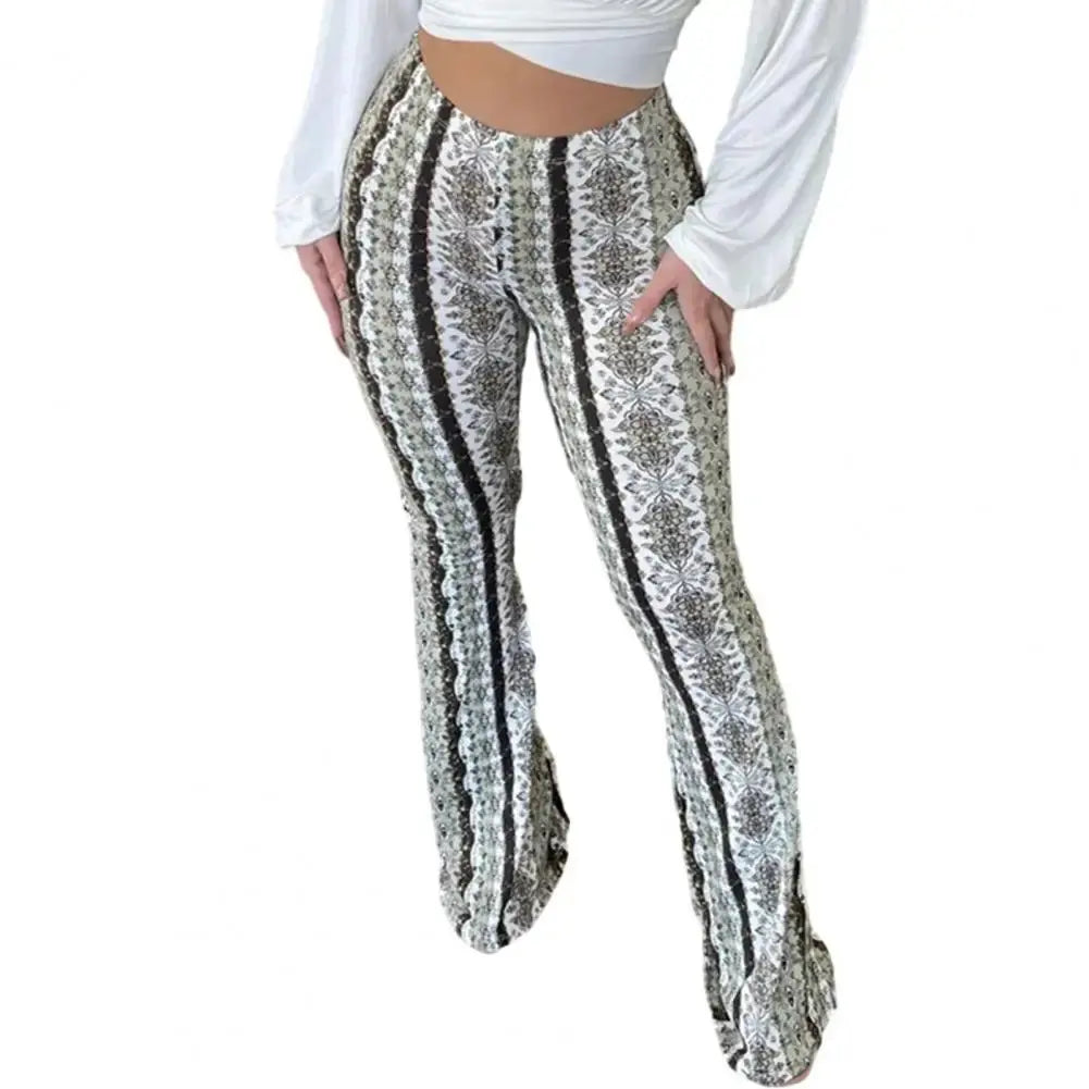 Women Bootcut Pants Retro Print Flared Hem Women's Yoga Pants with High Elastic Waist Slim Fit Stretchy for Long for Women - Lady T Fashions