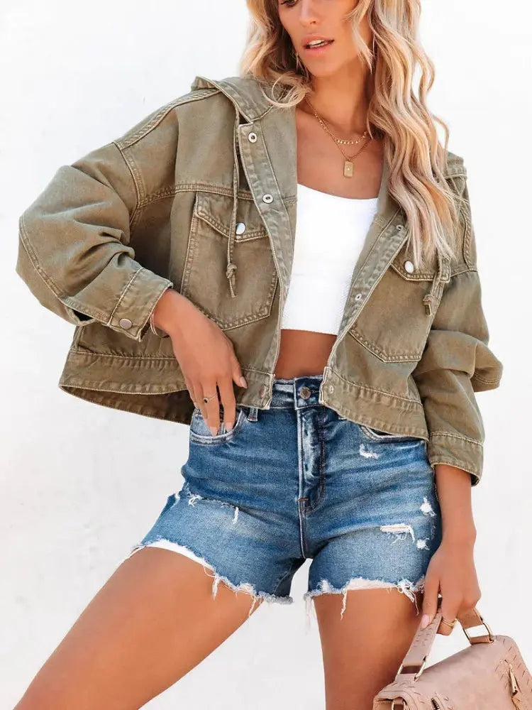 Fashion New Jackets for Women 2022 Hooded Denim Jacket Women Vintage Jean Coats Casual Long Sleeve Top Clothes Women Streetwear - Lady T Fashions