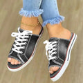 Women Canvas Flat Slipper Lace Up Peep Toe Casual Shoe Female Fashion Denim Beach Shoes - Lady T Fashions