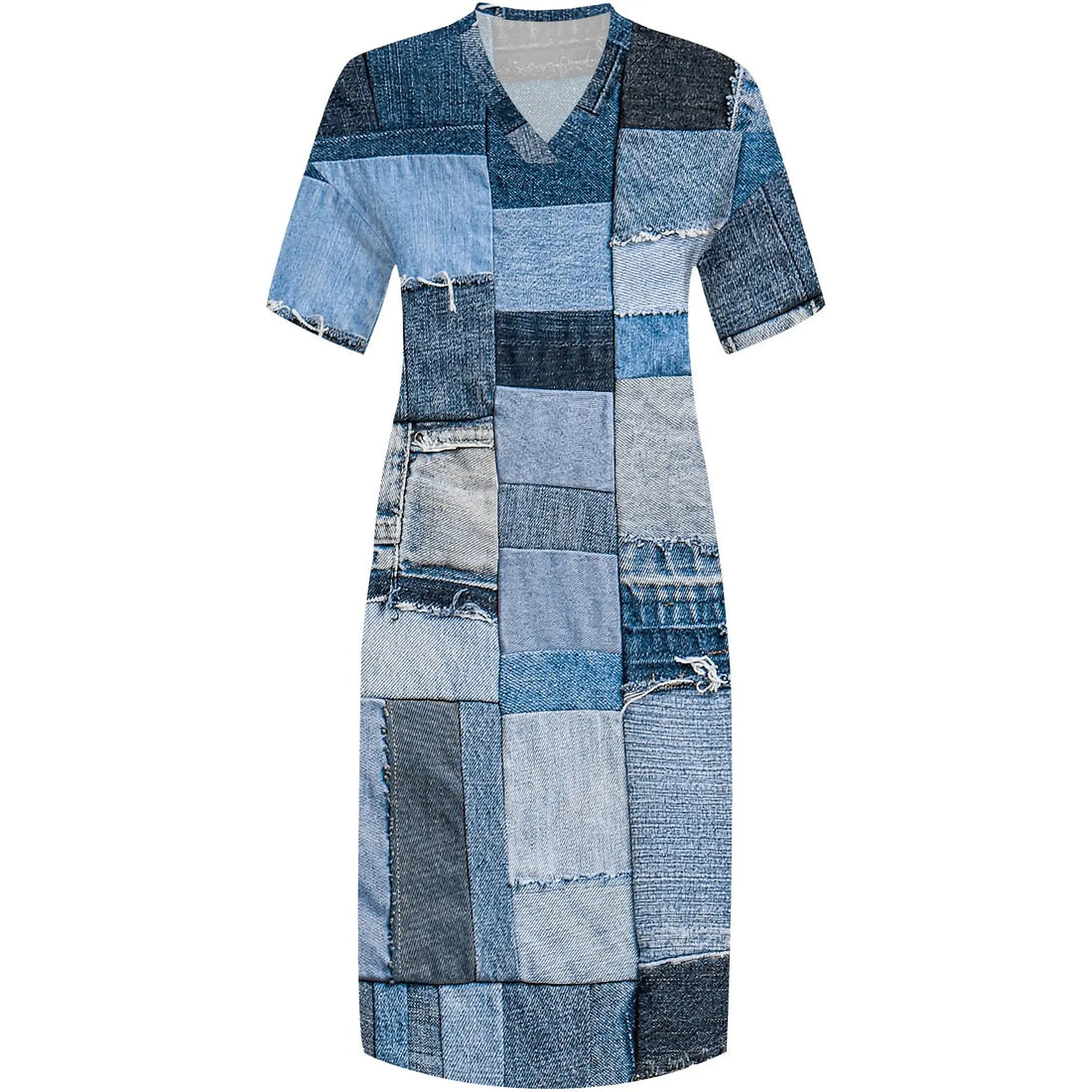 Patchwork Denim Print Casual Plus Size Maxi Dress - Lady T Fashions