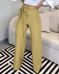 Women's Pants 2023 Spring Fashion Tied Detail Straight Leg Elegant Plain High Waist Long Work Pants Office Lady - Lady T Fashions