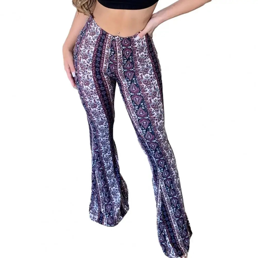 Women Bootcut Pants Retro Print Flared Hem Women's Yoga Pants with High Elastic Waist Slim Fit Stretchy for Long for Women - Lady T Fashions