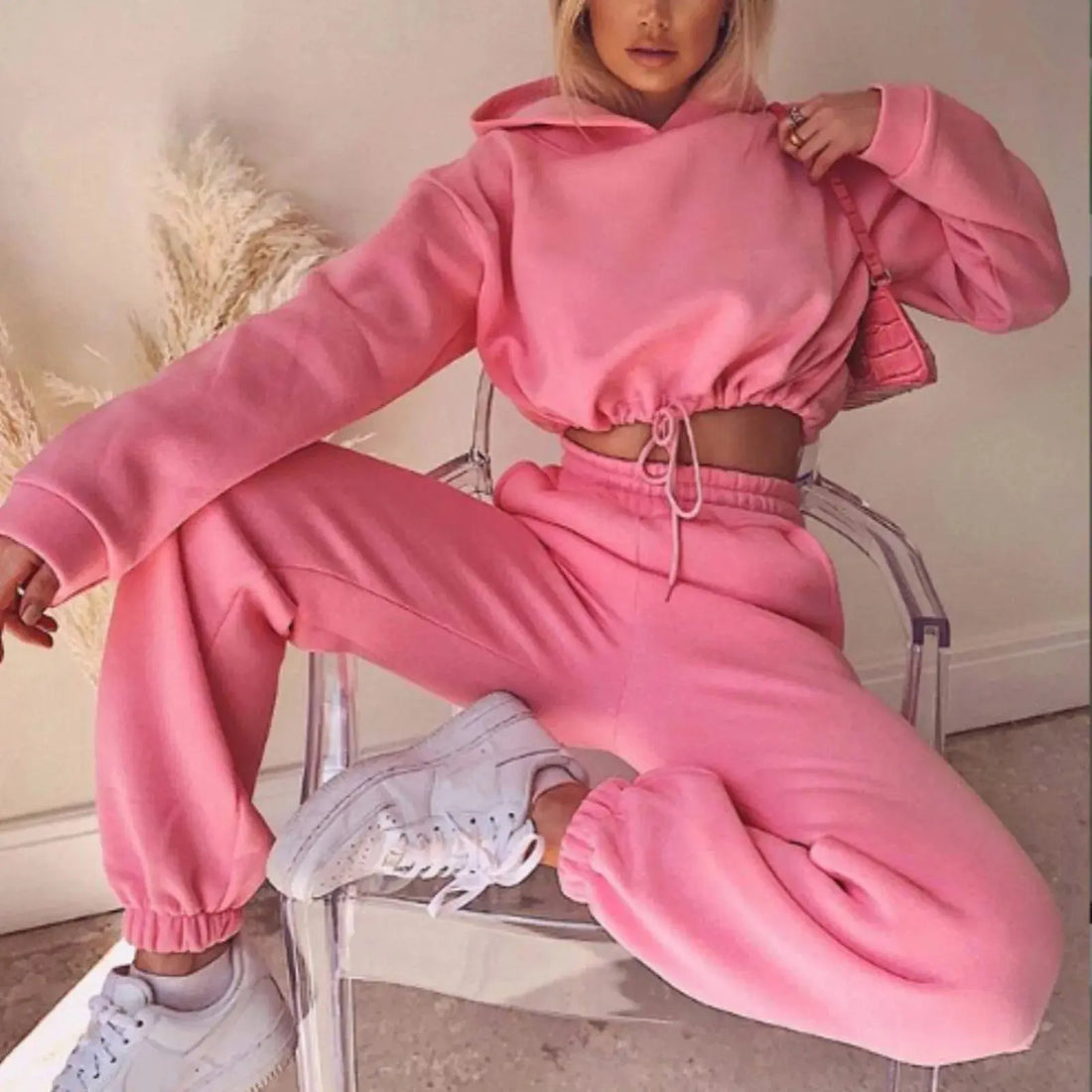 Fashion Trend Women's Wear, Long-sleeved Sports Casual Suit Waist Two-piece Set - Lady T Fashions