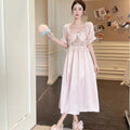 Women Long Nightgown Sleepwear Elegant Retro Court Style Nightdress Home Dressing Gown Spring Summer Rayon Sexy Lace Loungewear - Lady T Fashions