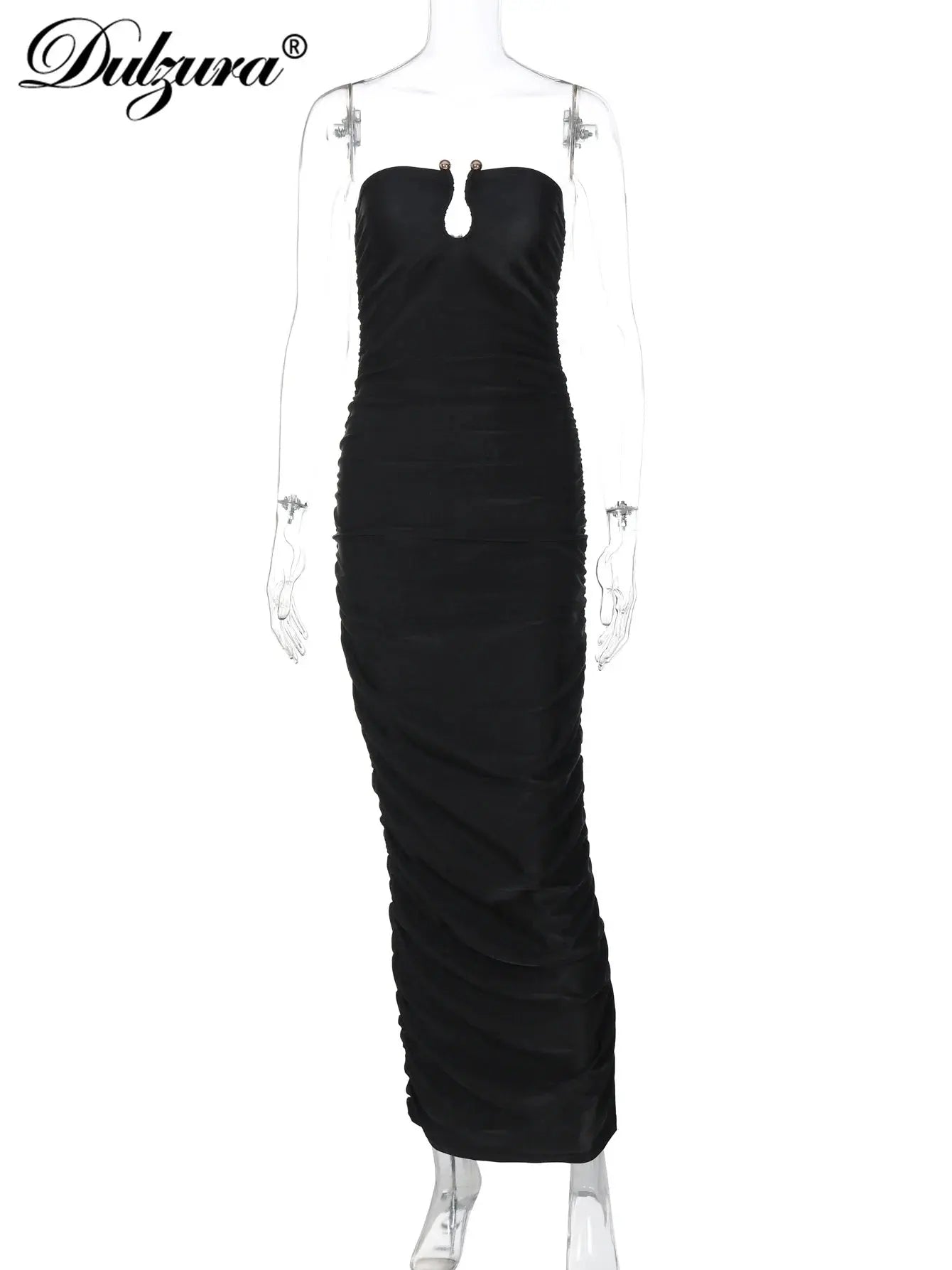 Dulzura Sleeveless Strapless Pleated Maxi Dress With Button Women’S Sexy Elegant Long Dress Party Club Office Spring Summer - Lady T Fashions
