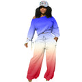 Women's clothing long pants set gradient color trendy long sleeved knotted wide leg pants set autumn and winter styles plus size - Lady T Fashions