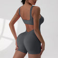 Women Sexy Hollow Out Bodysuit Seamless Square Neck Backless Bodysuit Fitness Yoga Trainning High Elastic Sports Short Bodysuit - Lady T Fashions