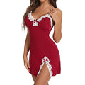 Women Nightdress Sexy Lace Chemise Bow Nightgown Sleepwear V Neck Full Slip Babydoll Lingerie Sleep Dress - Lady T Fashions