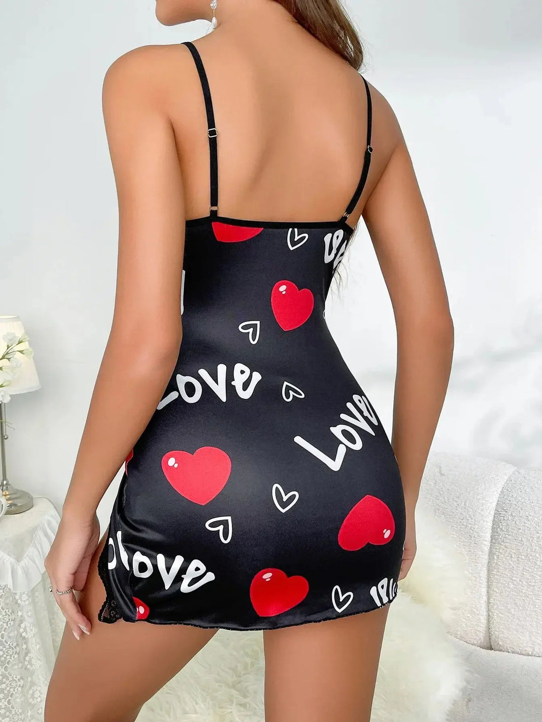 Women Sleepwear Nightgown Sexy Lingerie Love Printed Halter Backless Mini Dress Casual Pajamas Sleepshirts Nighties - Lady T Fashions