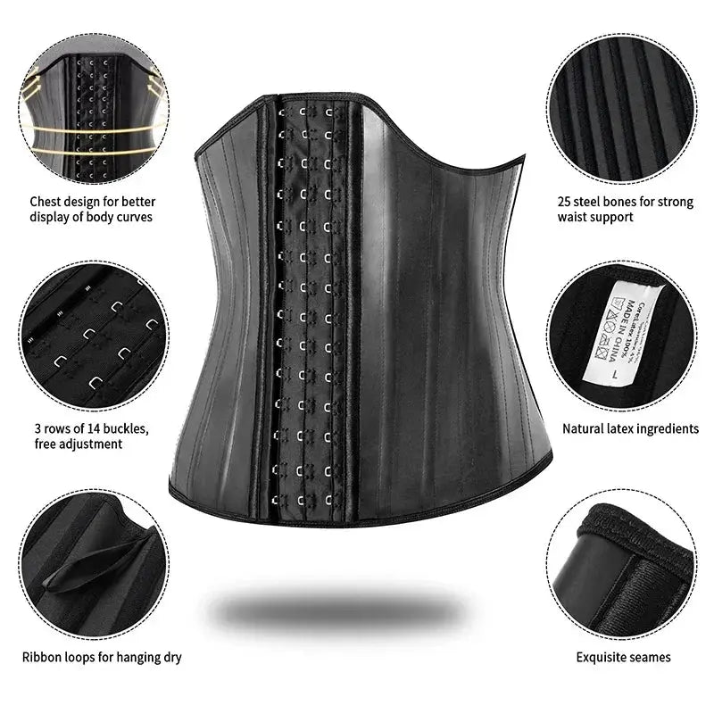 Body Shaper Shapewear Women 25 Steel Bones Latex Waist Trainer Corset Shapewear Slimming Belly Modeling Strap Reductive Girdle - Lady T Fashions