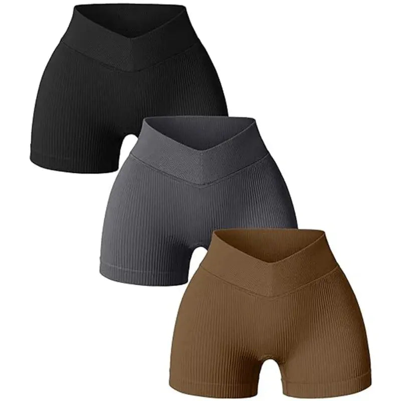 Women High Waist Workout Fitness Yoga Shorts Gym Running Yoga Leggings Scrunch Butt Seamless Knited Sports Three Point Shorts - Lady T Fashions